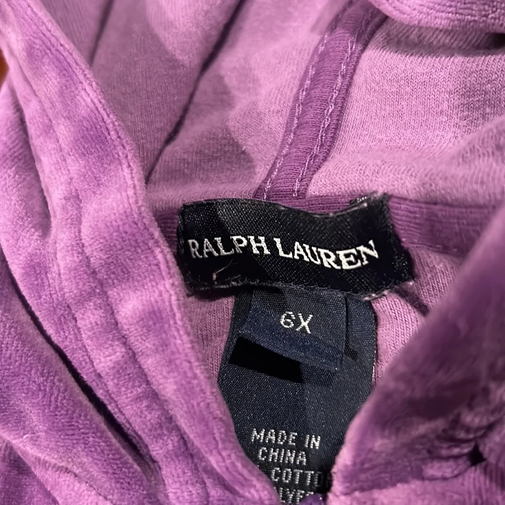 Ralph Lauren Polo Velour Hooded Zip up Jacket with Pockets Size 6X